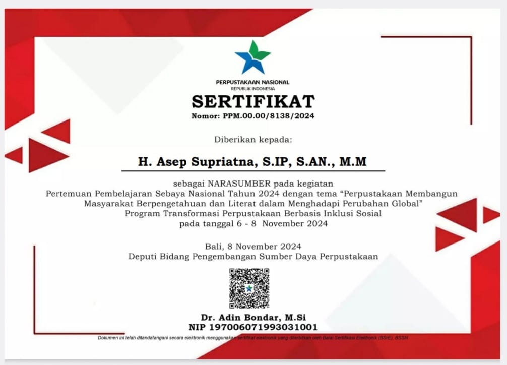 H. Asep Supriatna Sebagai Narasumber TPBIS di Pertemuan Pembelajaran Sebaya Nasional TPBIS