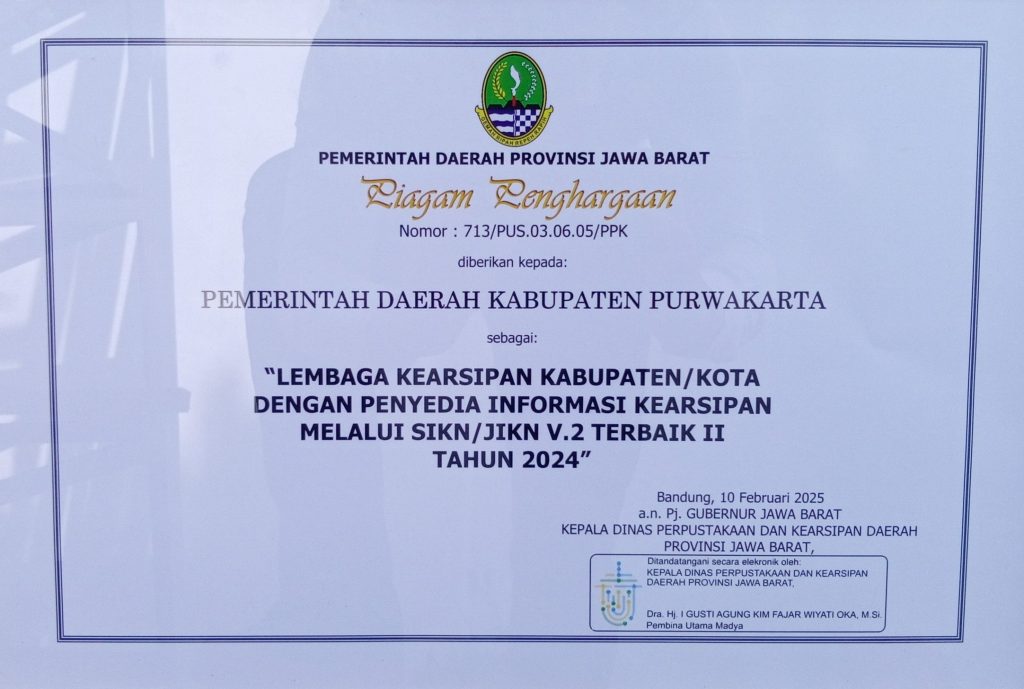 Terbaik ke 2 Penyedia Jasa Informasi Kearsipan Melalui SIKN/JIKN Tahun 2024