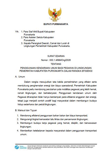 Surat Edaran Bupati Purwakarta Tentang Penggunaan Angkutan Umum